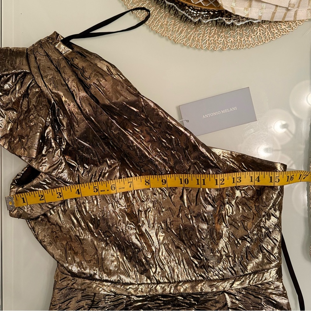 Antonio Melani Bridgett One Shoulder Metallic A-Line Evening Gown Dress Sz 2 NWT - Picture 12 of 16